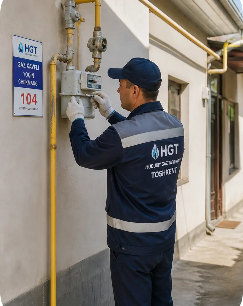 Сотрудник газовой службы HGT проверяет газовый счётчик у дома